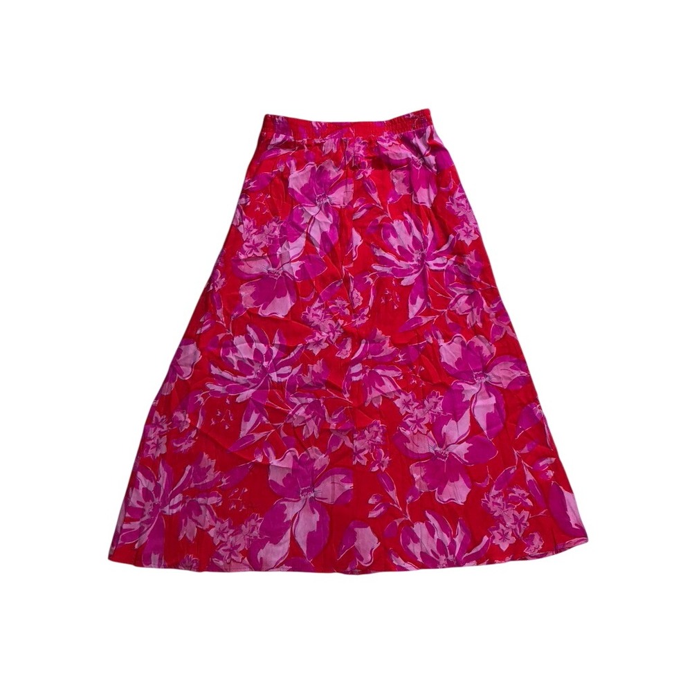 Karen Kane Super Bloom Flare Midi Skirt Womens Size S Red Pink Floral Boho